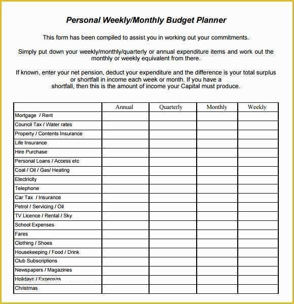 Free Printable Personal Budget Template Of 8 Weekly Bud Samples Examples Templates