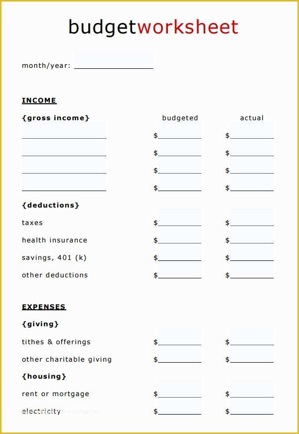 Free Printable Personal Budget Template Of 9 Household Bud Samples