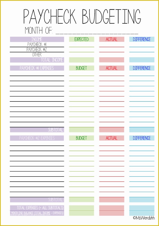 Free Printable Personal Budget Template Of Paycheck Bud Ing Printable Mswenduhh