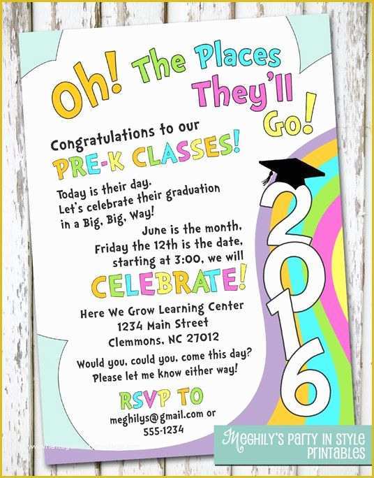 Free Printable Preschool Graduation Invitation Templates Of Oh the Places You Ll Go Preschool Graduation by Meghilys