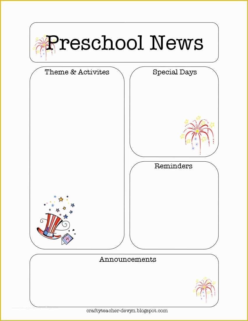 Free Printable Preschool Newsletter Templates Of July Preschool Newsletter Template