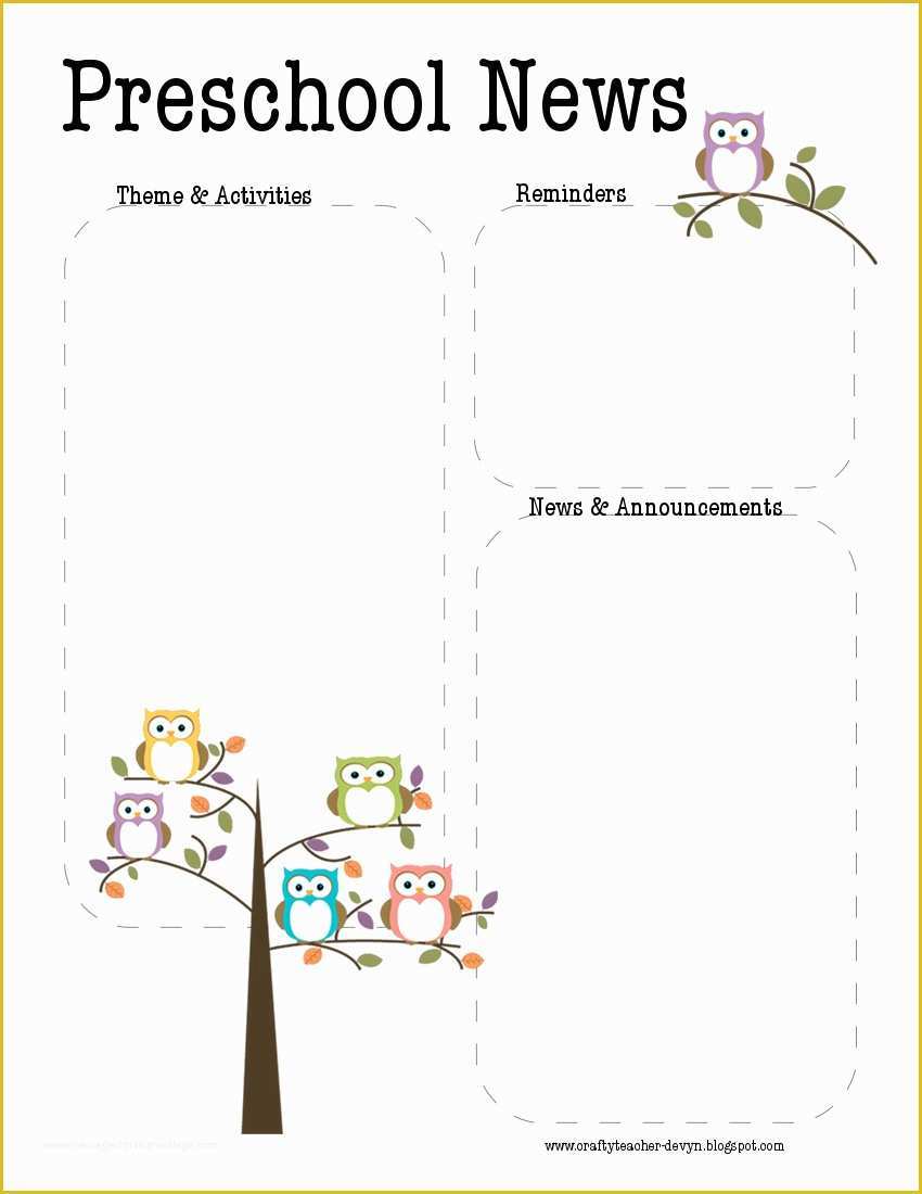 Free Printable Preschool Newsletter Templates Of Preschool Owl Newsletter Template