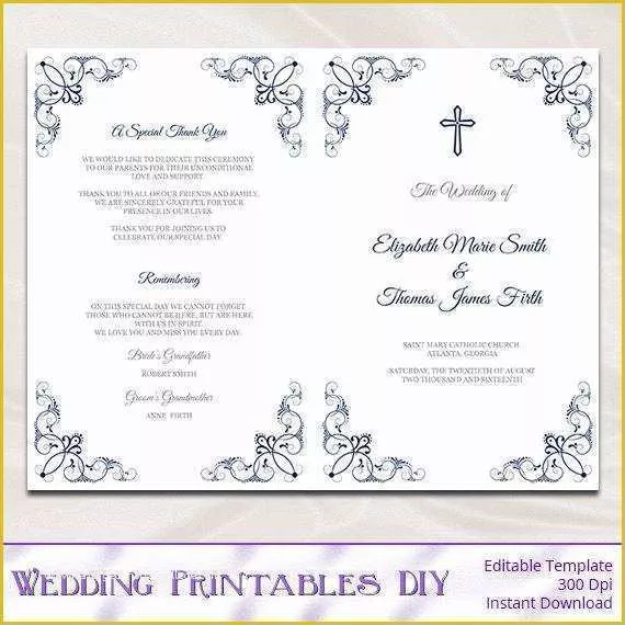 Free Printable Program Templates for Church Of Catholic Wedding Program Template Diy Navy Blue Church