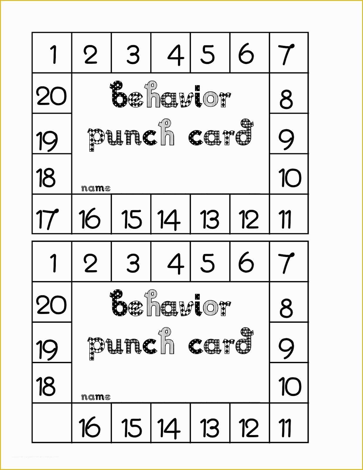 Free Printable Punch Card Template Of Behavior Punch Card Classroom Freebies