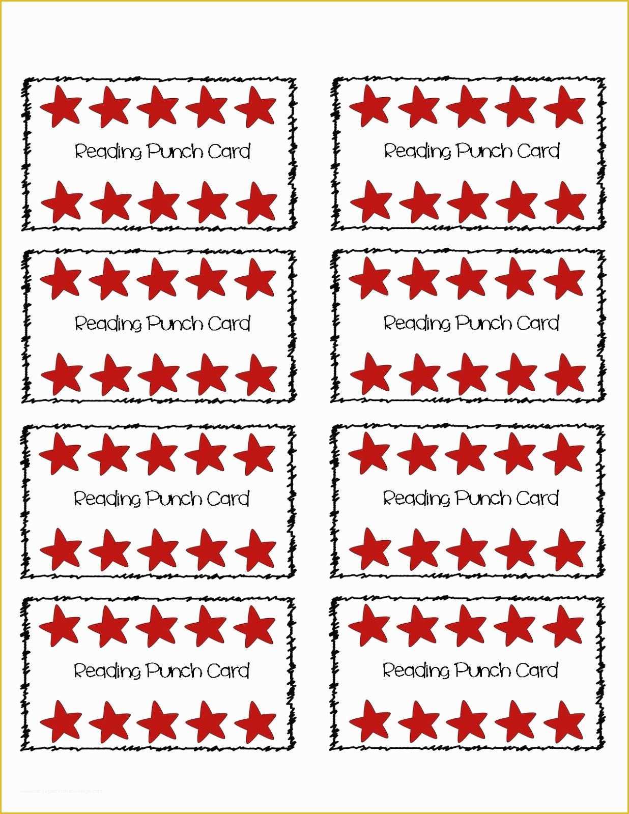 Free Printable Punch Card Template Of Reading Incentive Punch Card Part Of A Set Of 8 Different