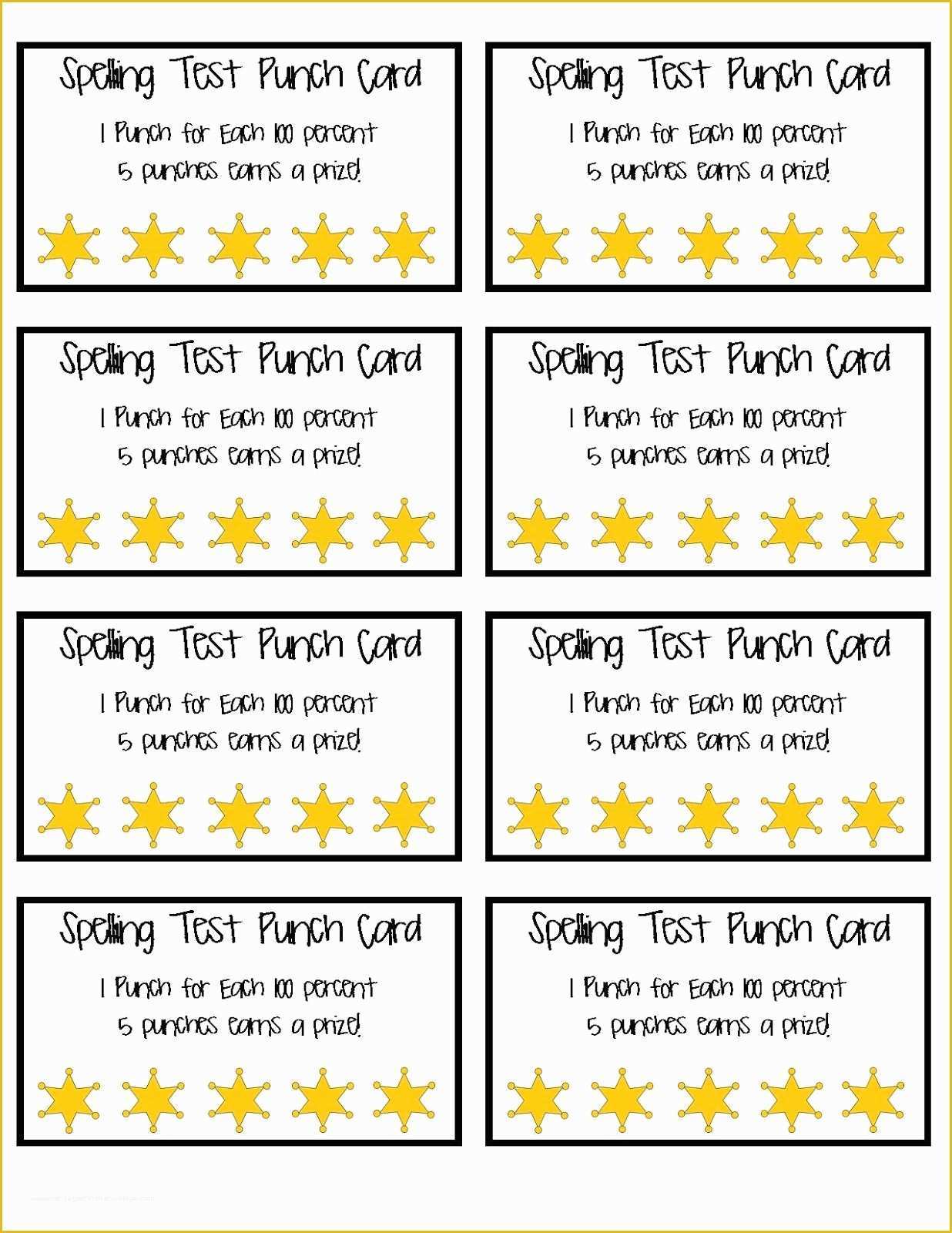 Free Printable Punch Card Template Of Spelling Test Punch Cards Part Of A Set Of 8