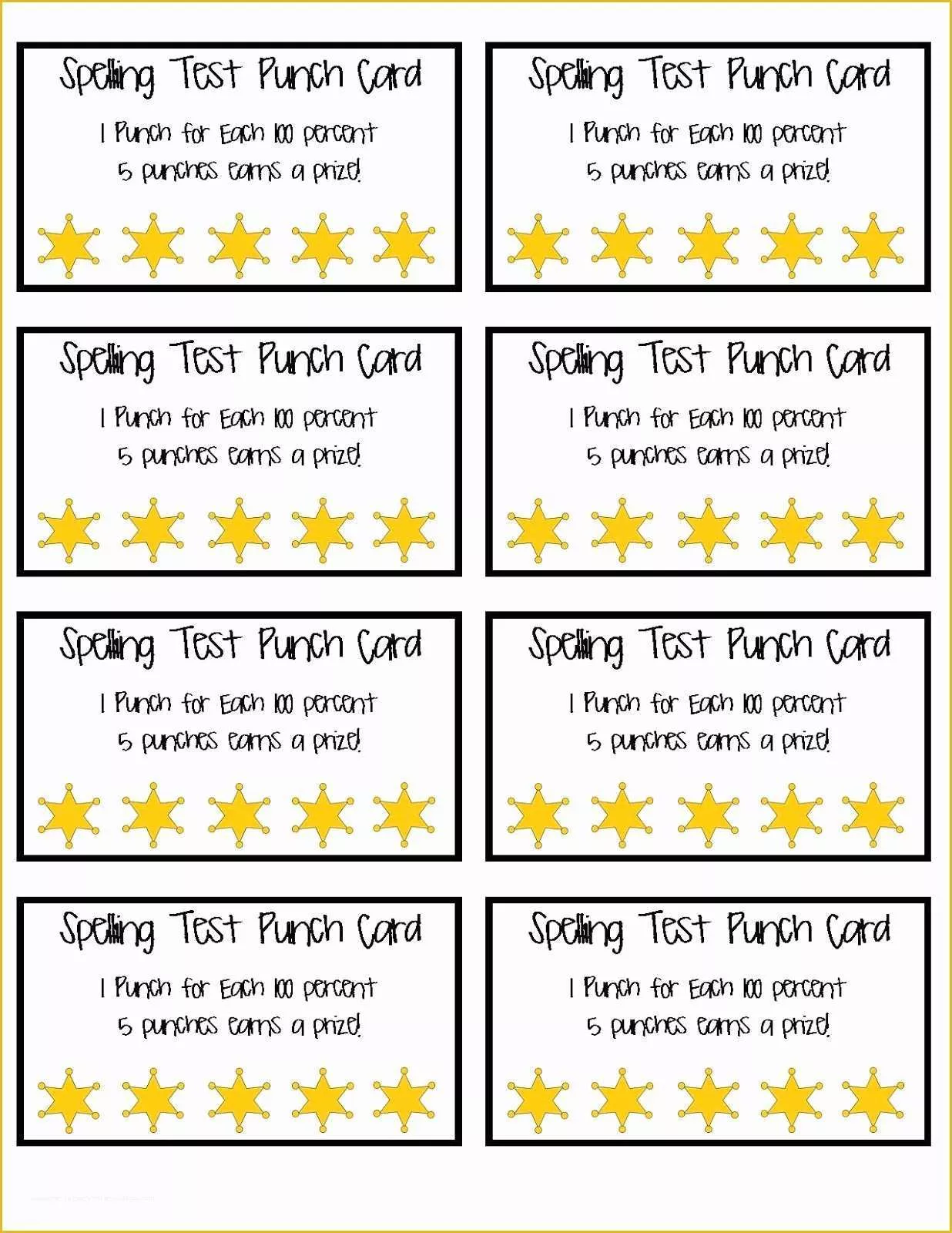 Free Printable Punch Card Template Of Spelling Test Punch Cards Part Of A Set Of 8