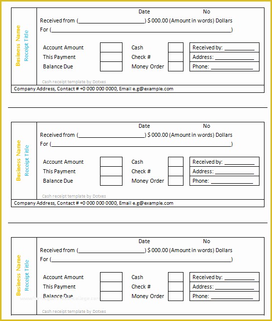 Free Printable Receipt Template Of Cash Receipt Template 3 Per Page Dotxes