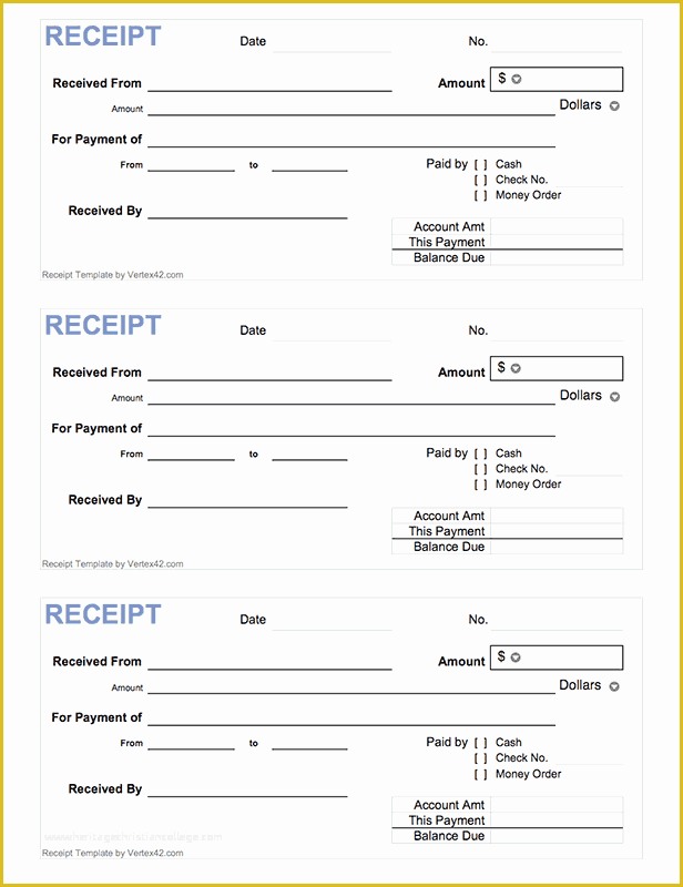 Free Printable Receipt Template Of Free Printable Cash Receipt form Pdf From Vertex42