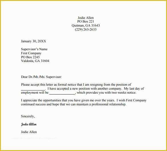 Free Printable Resignation Letter Template Of 27 Resignation Letter Templates Free Word Excel Pdf