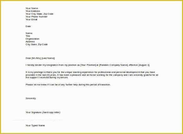 Free Printable Resignation Letter Template Of 27 Resignation Letter Templates Free Word Excel Pdf