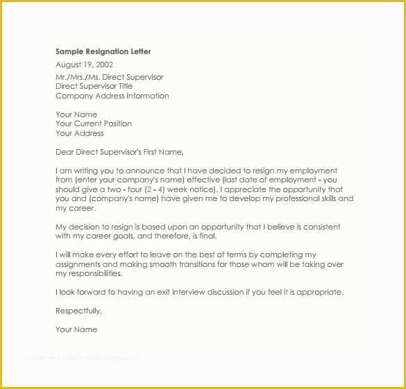 Free Printable Resignation Letter Template Of 27 Resignation Letter Templates Free Word Excel Pdf