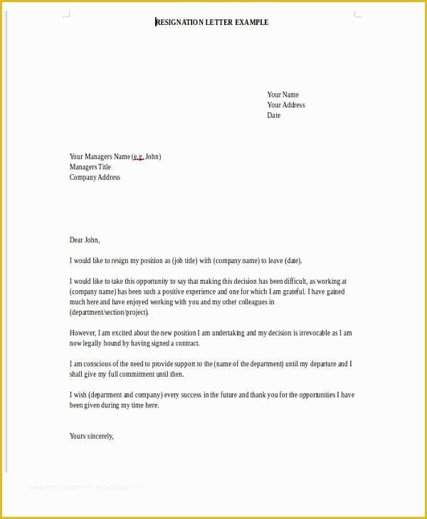 Free Printable Resignation Letter Template Of 34 Free Resignation Letter Templates Pdf Doc