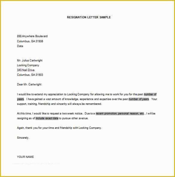 Free Printable Resignation Letter Template Of 37 Simple Resignation Letter Templates Pdf Doc
