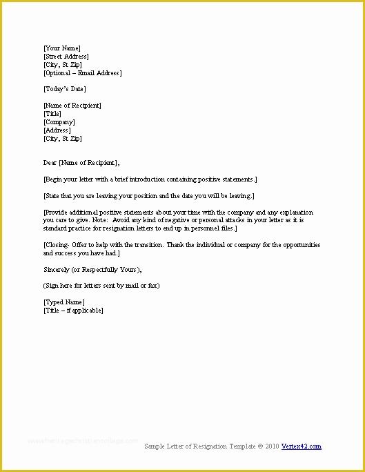 Free Printable Resignation Letter Template Of Free Letter Of Resignation Template
