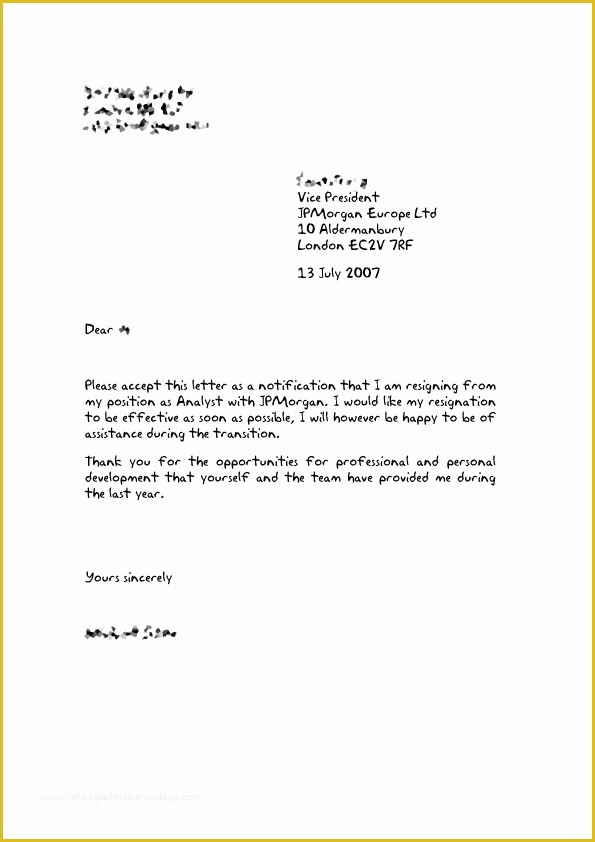 Free Printable Resignation Letter Template Of Free Printable Letter Of Resignation form Generic