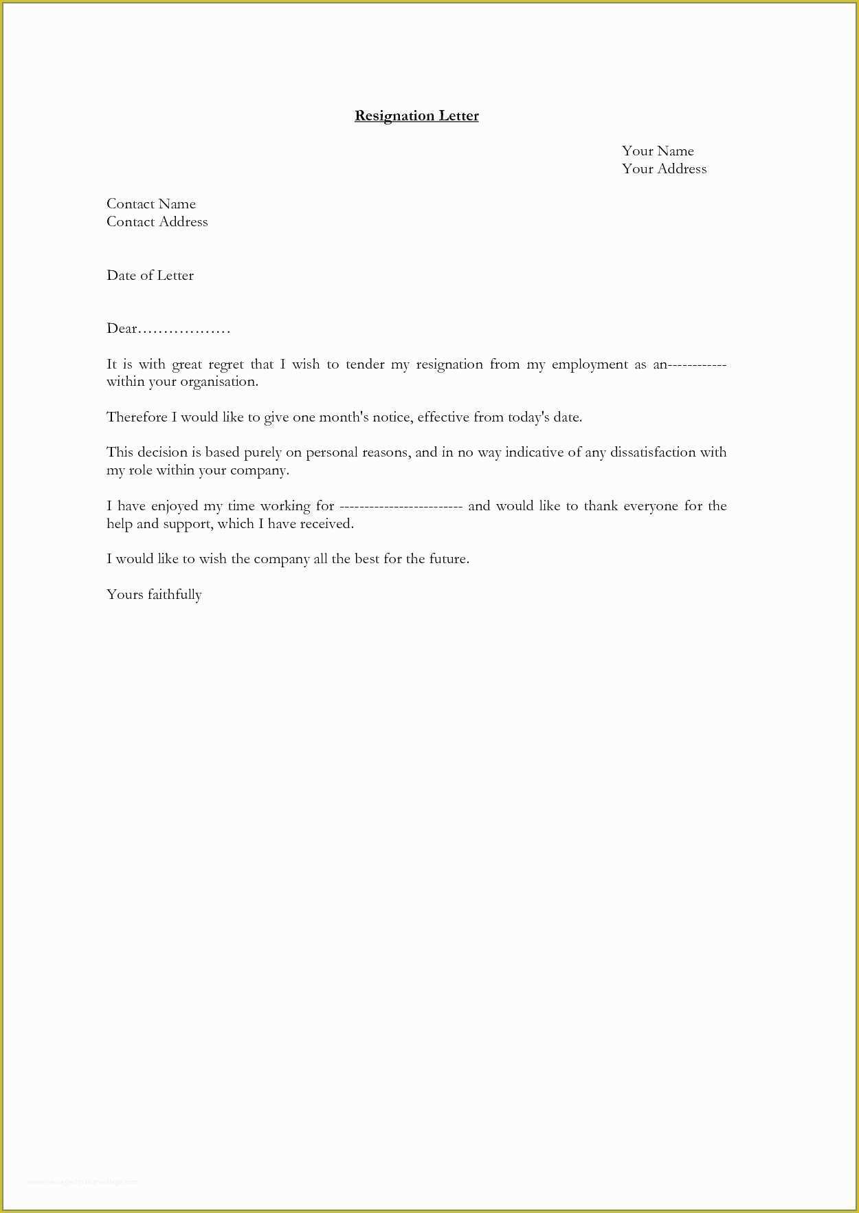Free Printable Resignation Letter Template Of Free Resignation Letter Template Word Prettier 14 formal