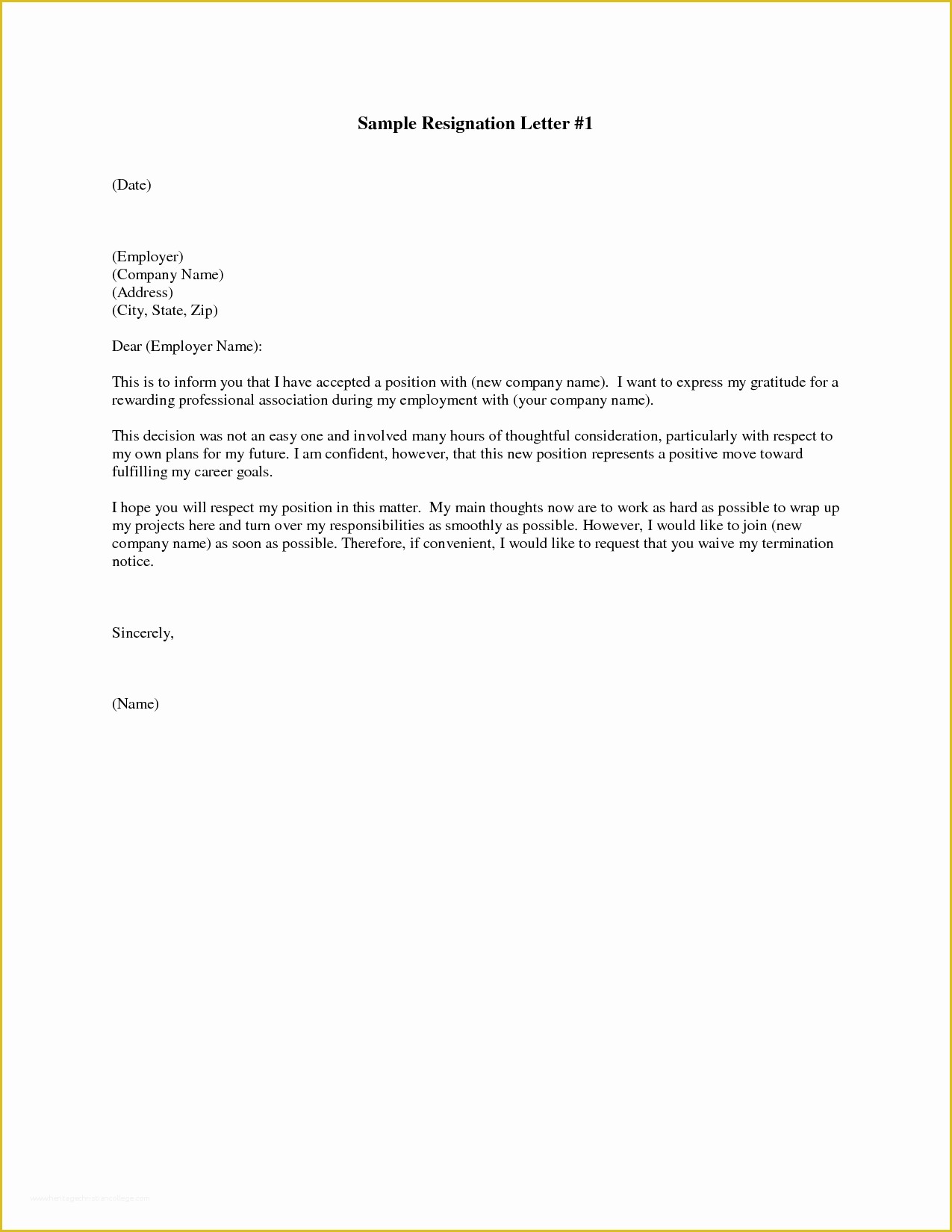 Free Printable Resignation Letter Template Of Printable Sample Letter Of Resignation form