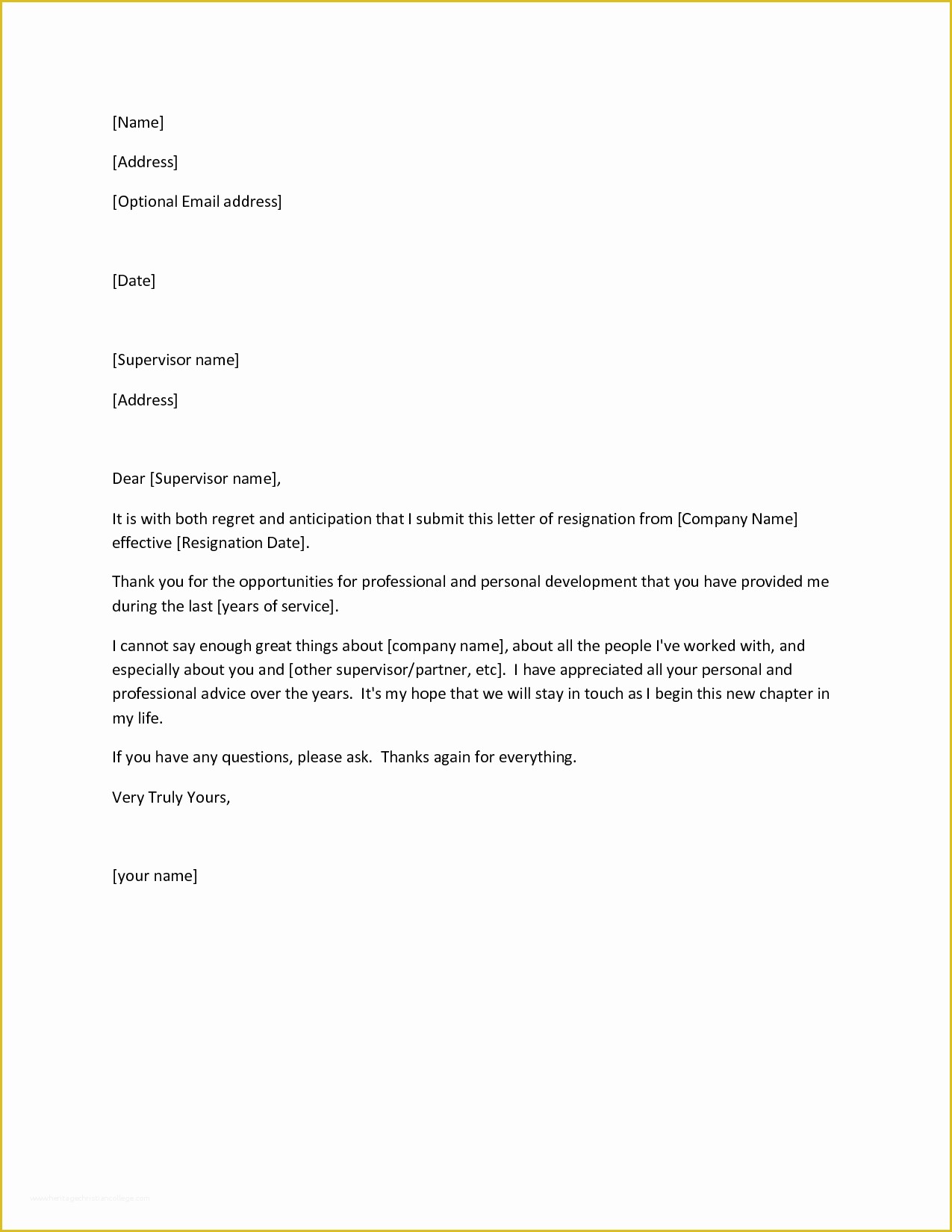 Free Printable Resignation Letter Template Of Printable Sample Letter Of Resignation form