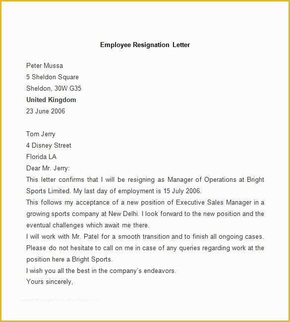 Free Printable Resignation Letter Template Of Resignation Letter Template 25 Free Word Pdf Documents