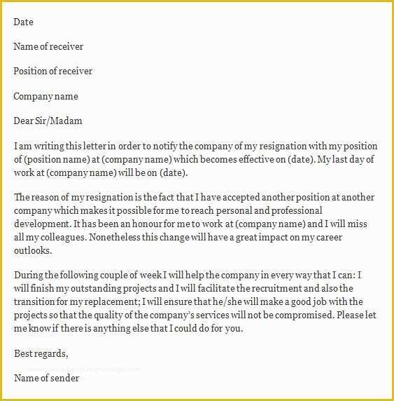 Free Printable Resignation Letter Template Of Resignation Letter Template Free Resignation Letter Template