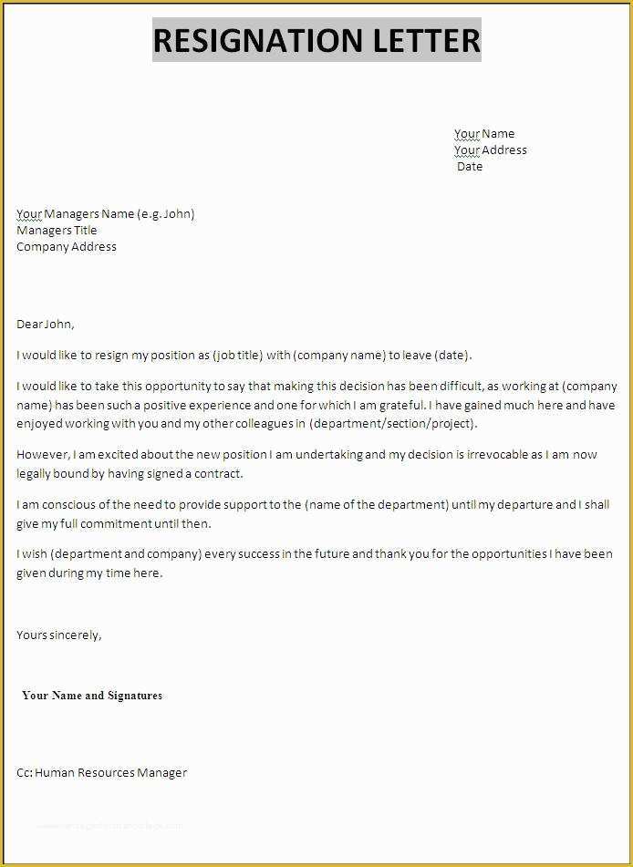 Free Printable Resignation Letter Template Of Resignation Letter Template