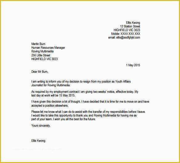 Free Printable Resignation Templates Of 27 Resignation Letter Templates Free Word Excel Pdf