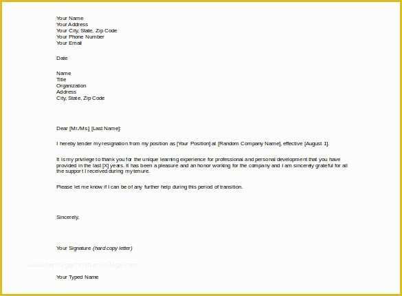 Free Printable Resignation Templates Of 27 Resignation Letter Templates Free Word Excel Pdf