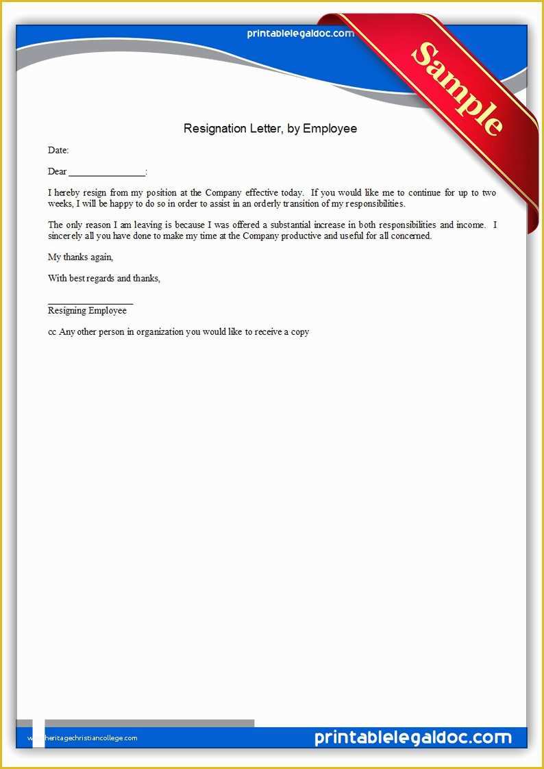 Free Printable Resignation Templates Of Free Printable Resignation Letter by Employee form Generic