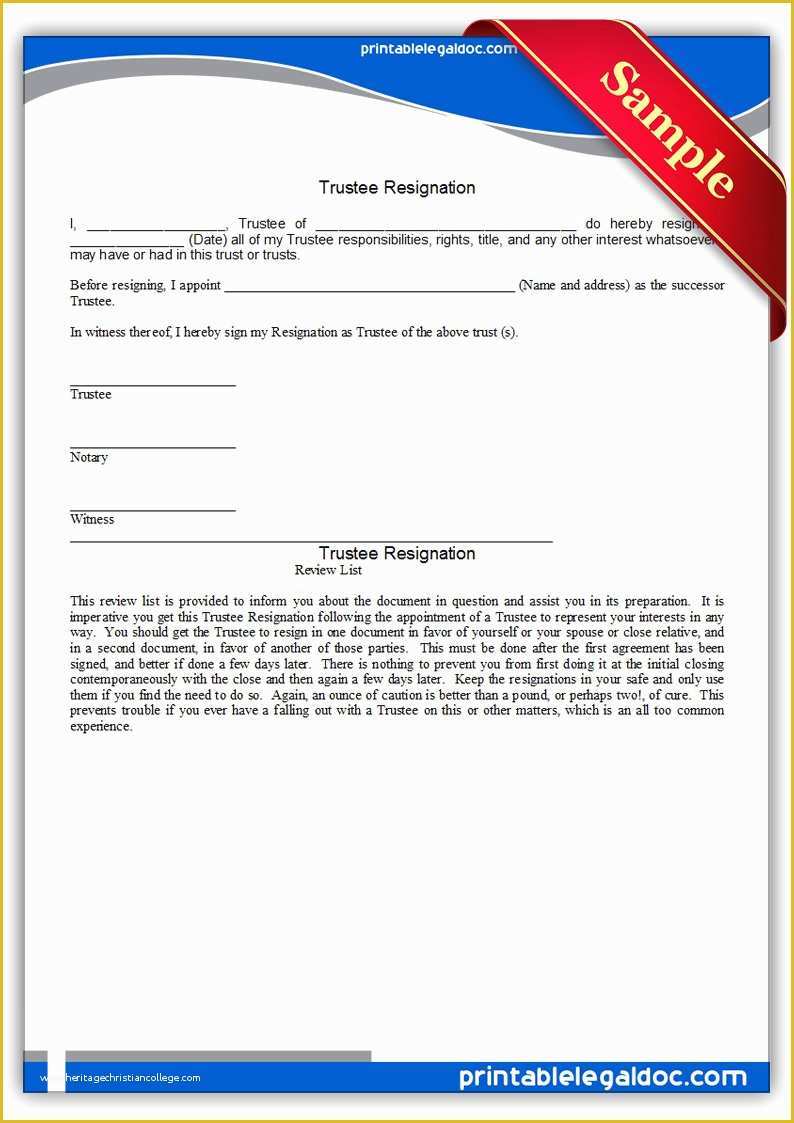 Free Printable Resignation Templates Of Free Printable Trustee Resignation form Generic