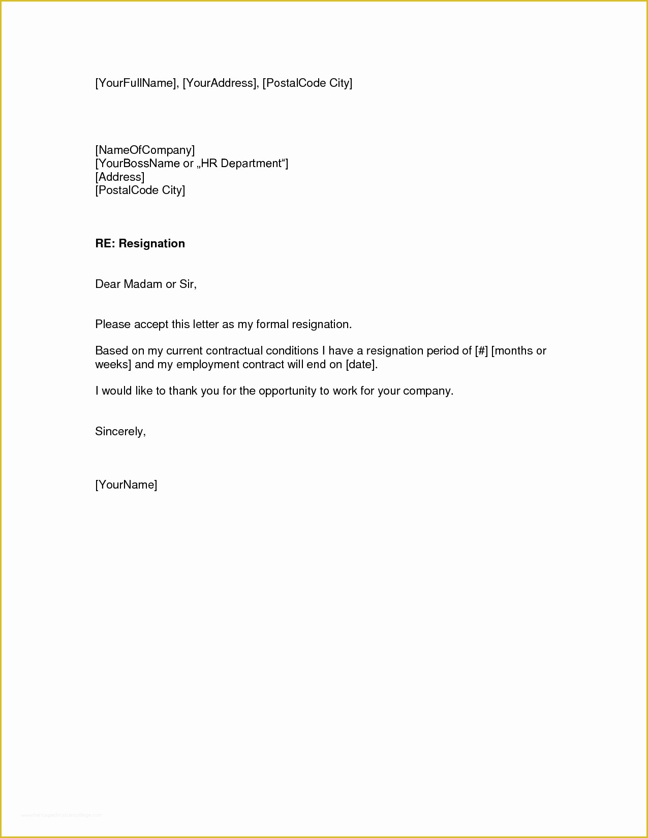 Free Printable Resignation Templates Of Letter Resignation Templates