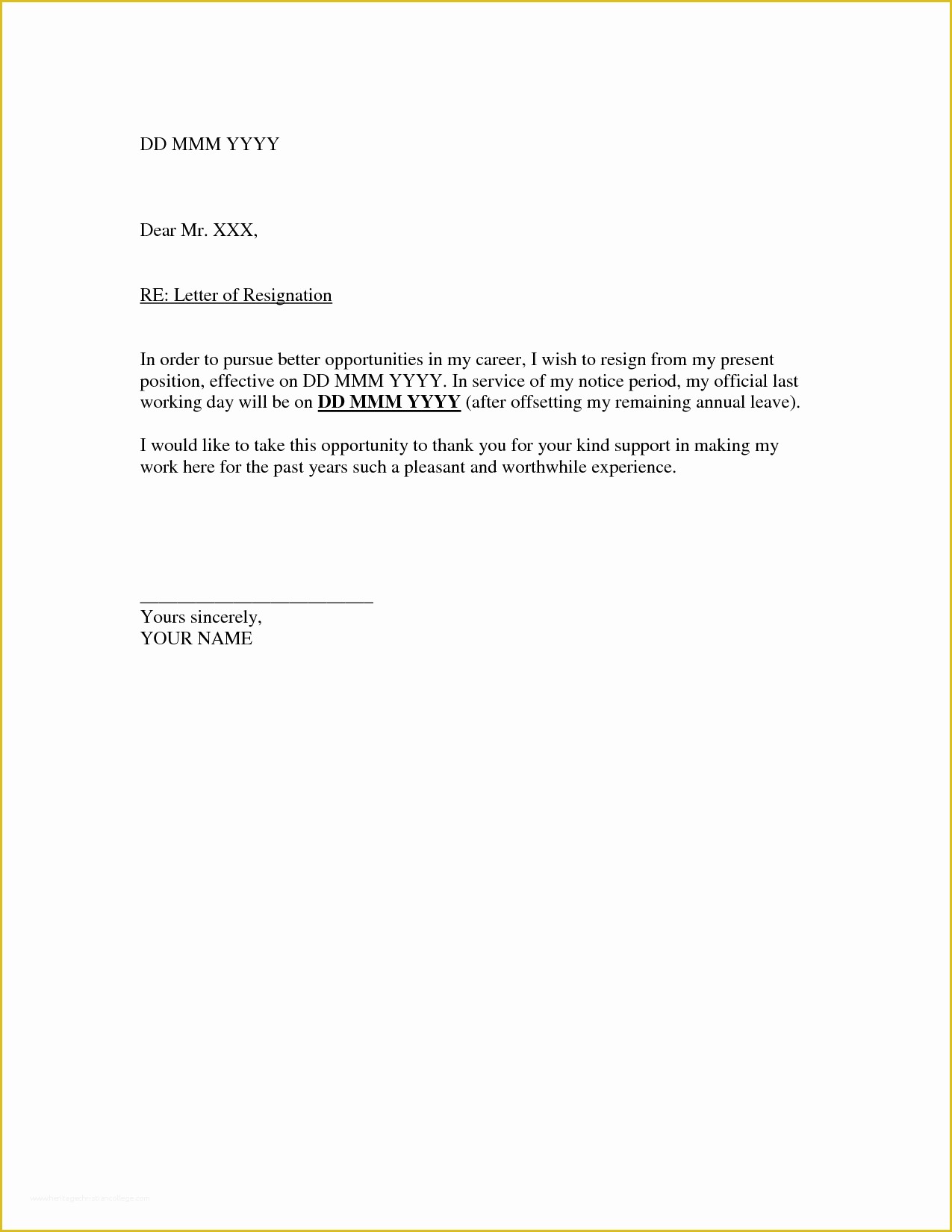 Free Printable Resignation Templates Of Resignation Letter Template