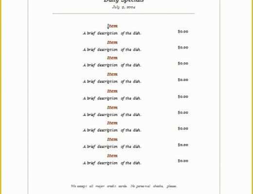 Free Printable Restaurant Menu Templates Of Free Restaurant Menu Templates Microsoft Word Templates