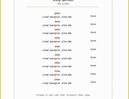 Free Printable Restaurant Menu Templates Of Free Restaurant Menu Templates Microsoft Word Templates