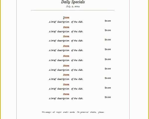 Free Printable Restaurant Menu Templates Of Free Restaurant Menu Templates Microsoft Word Templates