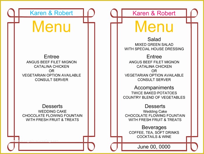 Free Printable Restaurant Menu Templates Of Wedding Menu Template 5 Free Printable Menu Cards