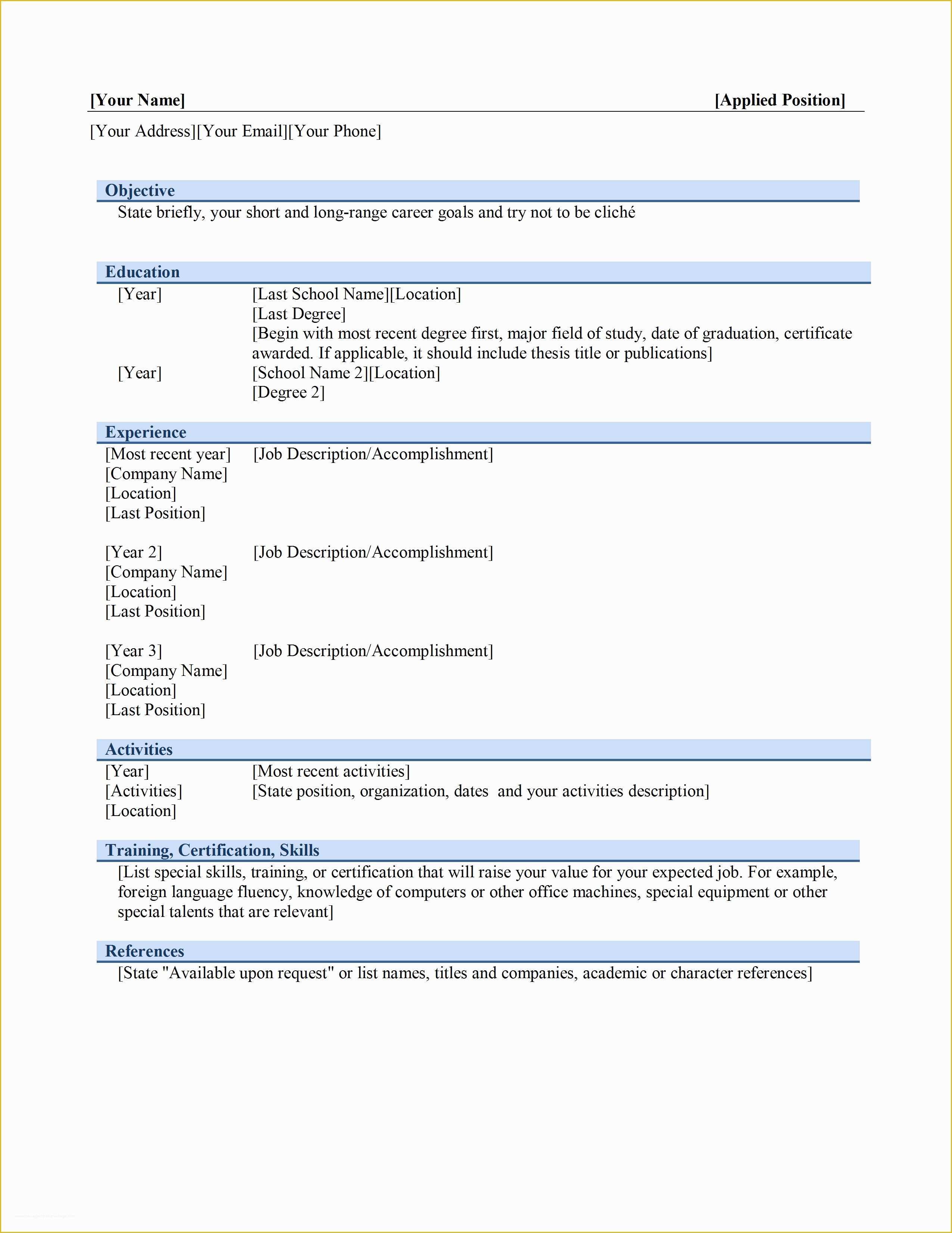 Free Printable Resume Templates Microsoft Word Of Basic Resume Template