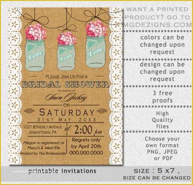 Free Printable Rustic Bridal Shower Invitation Templates Of Printable Burlap and Lace Elegant Pink Hydrangea Blue