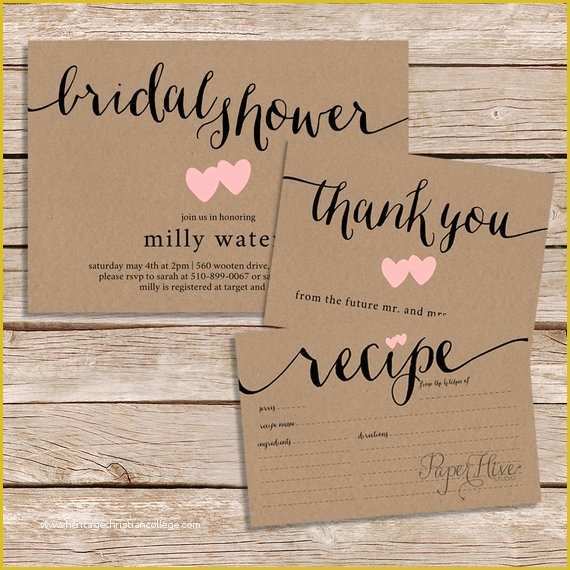 Free Printable Rustic Bridal Shower Invitation Templates Of Rustic Bridal Shower Invitation Thank You Card and Recipe