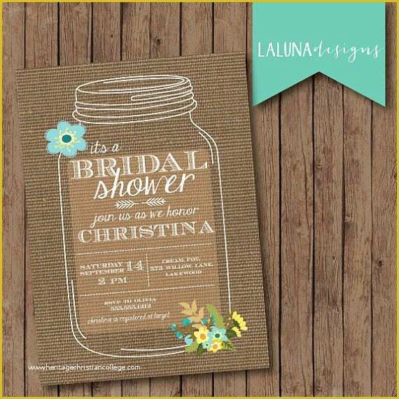 Free Printable Rustic Bridal Shower Invitation Templates Of Rustic Mason Jar Burlap Bridal Shower Invite Floral