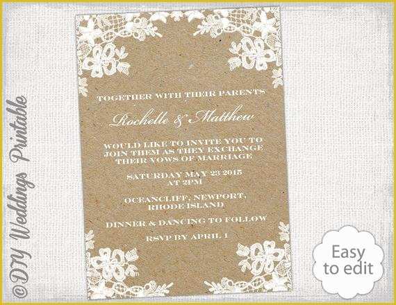 Free Printable Rustic Bridal Shower Invitation Templates Of Rustic Wedding Invitation Template Diy Rustic Lace