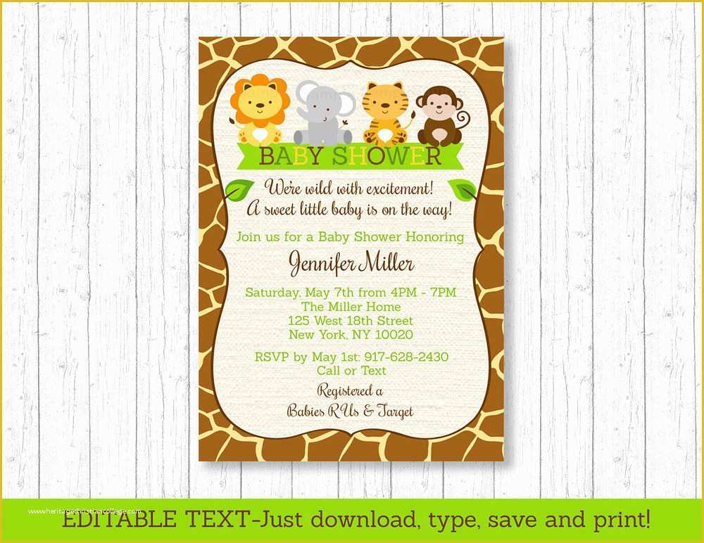 Free Printable Safari Baby Shower Invitation Templates Of Cute Jungle Safari Animals Printable Baby Shower