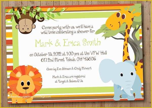 Free Printable Safari Baby Shower Invitation Templates Of Cute Safari Jungle Animals Baby Shower Printable Invitations