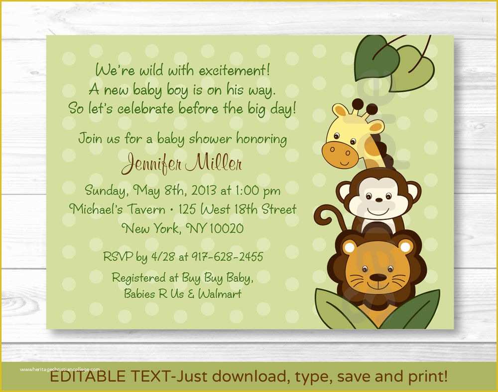 Free Printable Safari Baby Shower Invitation Templates Of Jungle Animals Safari Friends Printable Baby Shower