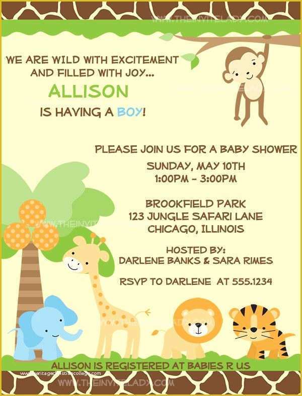 Free Printable Safari Baby Shower Invitation Templates Of Jungle theme Baby Shower Invitations Jelitowkafo