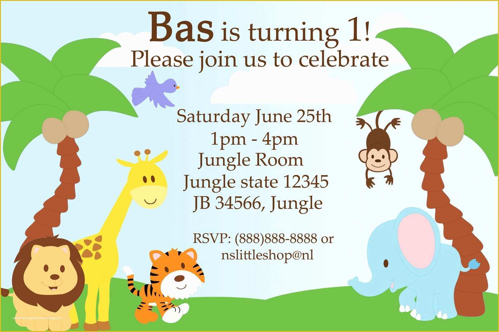 Free Printable Safari Baby Shower Invitation Templates Of Jungle theme Birthday Invitations Free Printable