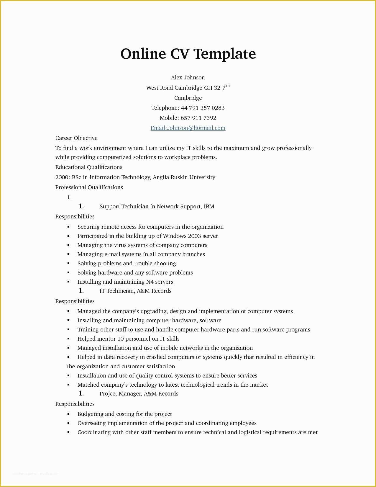 Free Printable Sample Resume Templates Of 20 Free Fill In Resumes Printable – Diocesisdemonteria