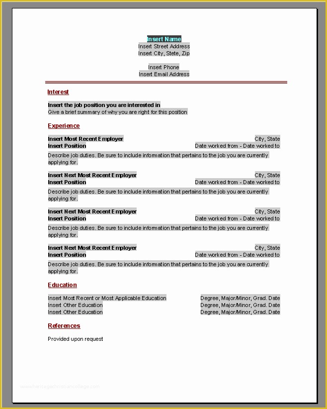 Free Printable Sample Resume Templates Of Free Printable Resume Templates