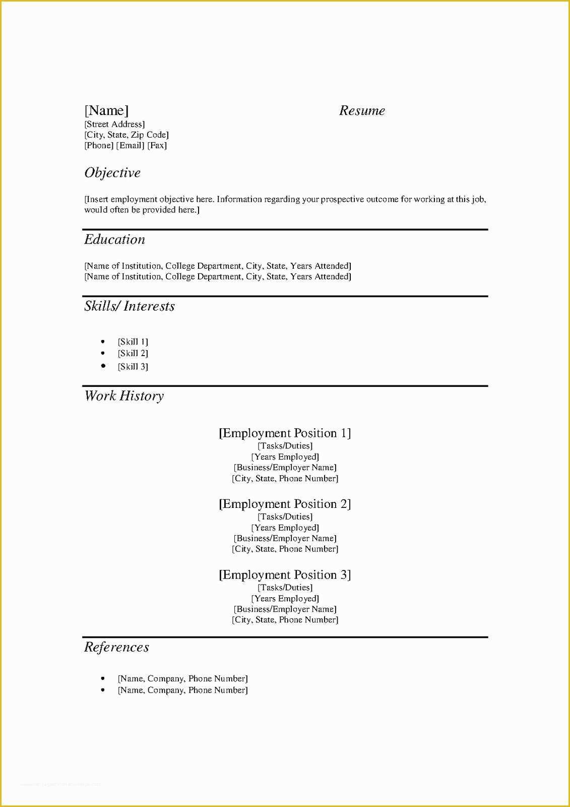 Free Printable Sample Resume Templates Of Free Printable Templates Free Resume Template form