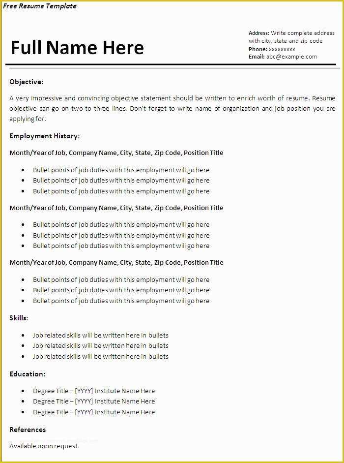 Free Printable Sample Resume Templates Of Free Resume Templates